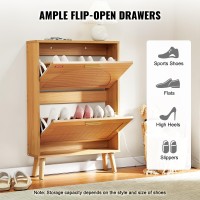 Vevor Shoe Cabinet With 2 Flip Drawers Shoe Storage Cabinet For Entryway Free Standing Shoe Storage Organizer With Rattan Door