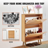 Vevor Shoe Cabinet With 2 Flip Drawers Shoe Storage Cabinet For Entryway Free Standing Shoe Storage Organizer With Rattan Door