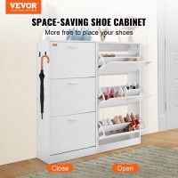 Vevor Shoe Cabinet With 3 Flip Drawers Free Standing Shoe Storage Organizer With Side Hooks For Heels Shoe Storage Cabinet For