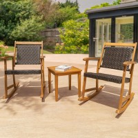 Idzo Solid Wood Wicker Rocking Chairs Set Of 2 With End Table