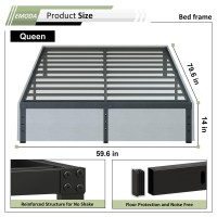 Emoda Queen Bed Frame With Cover No Box Spring Needed 14 Inch Heavy Duty Metal Platform Bedframe Queen Size With Steel Slats E