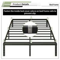 Emoda Queen Bed Frame With Cover No Box Spring Needed 14 Inch Heavy Duty Metal Platform Bedframe Queen Size With Steel Slats E