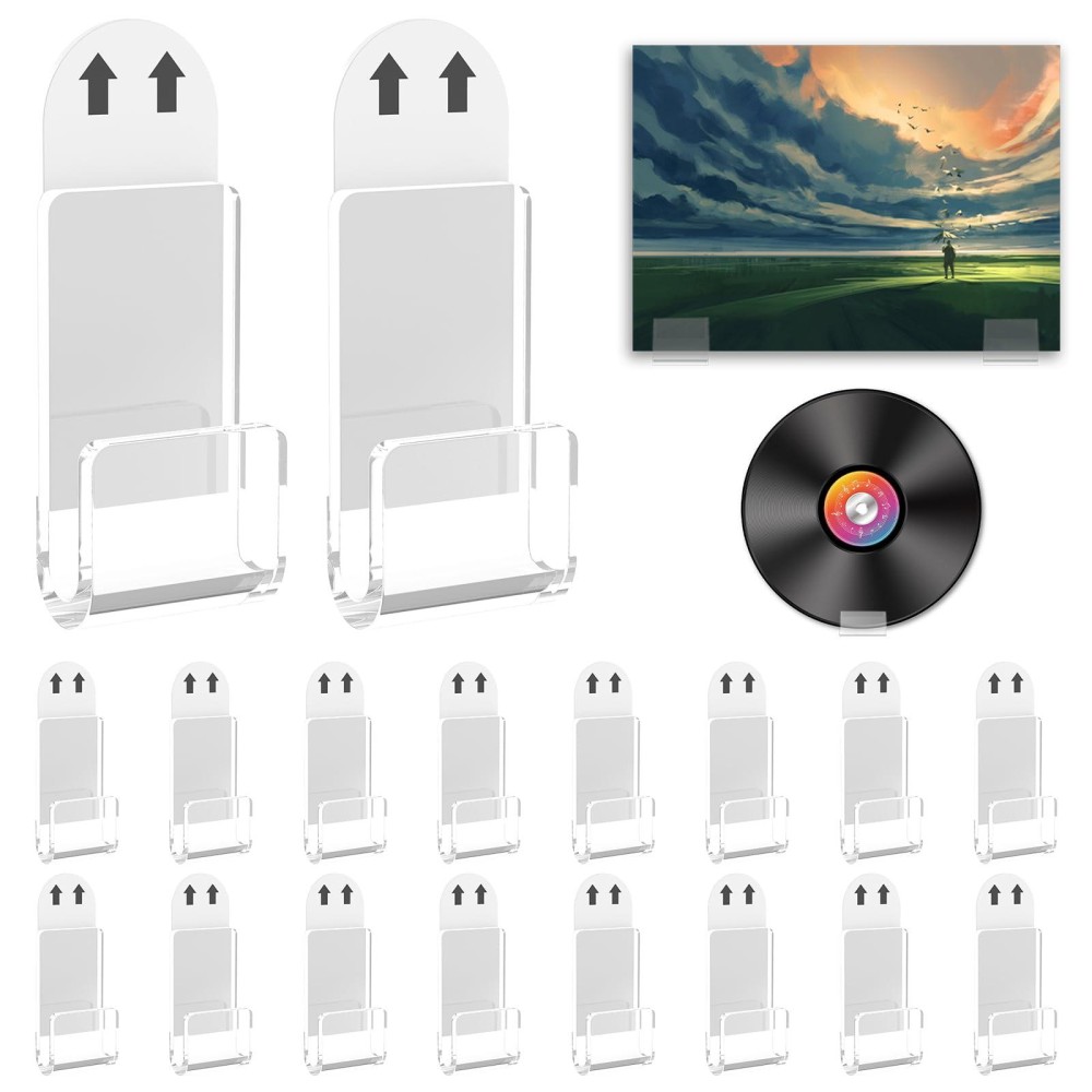 18Pcs Vinyl Records, 1.57?0.78?0.2 In Wall Mount Self Adhesive Acrylic Records Holder Clear Vinyl Records Wall Display No Drill Vinyl Records Floating Shelves For Album Covers Home Decoration