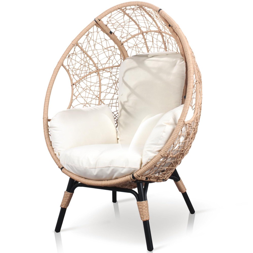 Stationary Egg Chair with Stand, Oversized Large Wicker Lounger with 8