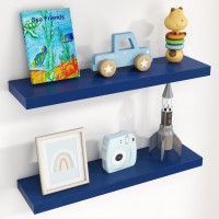 30 Inch Floating Shelves Dark Blue Floating Shelves For Wall Set Of 2 30 Long Wooden Wall Shelves For Living Room Bedroom Ki