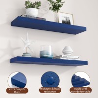 30 Inch Floating Shelves Dark Blue Floating Shelves For Wall Set Of 2 30 Long Wooden Wall Shelves For Living Room Bedroom Ki