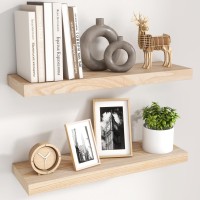 Natural Wood Floating Shelves 24 Inch Wood Floating Shelves Set Of 2 Natural Raw Wood Shelves For Living Room Bedroom Home Off