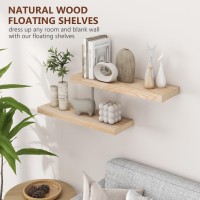 Natural Wood Floating Shelves 24 Inch Wood Floating Shelves Set Of 2 Natural Raw Wood Shelves For Living Room Bedroom Home Off