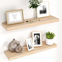 Natural Wood Floating Shelves 30 Inch Floating Shelves For Wall Set Of 2 Natural Raw Wooden Wall Shelves For Living Room Bedro