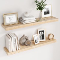 Natural Wood Floating Shelves 36 Inch Wood Floating Shelves Set Of 2 Natural Raw Wood Shelves For Living Room Bedroom Home Off