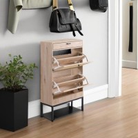 Xiao Wei Shoe Cabinet Natural Rectangular Rattan Shoe Storage Organizer Cabinet With 2 Flip Drawers Freestanding Shoe Rack Wit