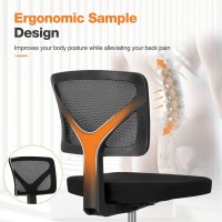 Sweetcrispy Armless Desk Chairs Ergonomic Low Back Computer Chair No Arms Adjustable Rolling Mesh Task Work Swivel Chairs With