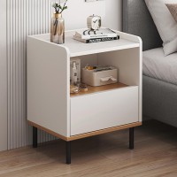 Talent Star Nightstand, End Table With Wood Storage Drawer And Open Shelf, Modern Easy Assembly Metal Legs Night Shelf Tables Side Nightstand For Bedroom, Dorm White