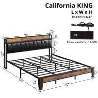 Likimio California King Bed Frame Storage Headboard With Charging Station Solid And Stable Noise Free No Box Spring Needed