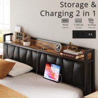 Likimio California King Bed Frame Storage Headboard With Charging Station Solid And Stable Noise Free No Box Spring Needed