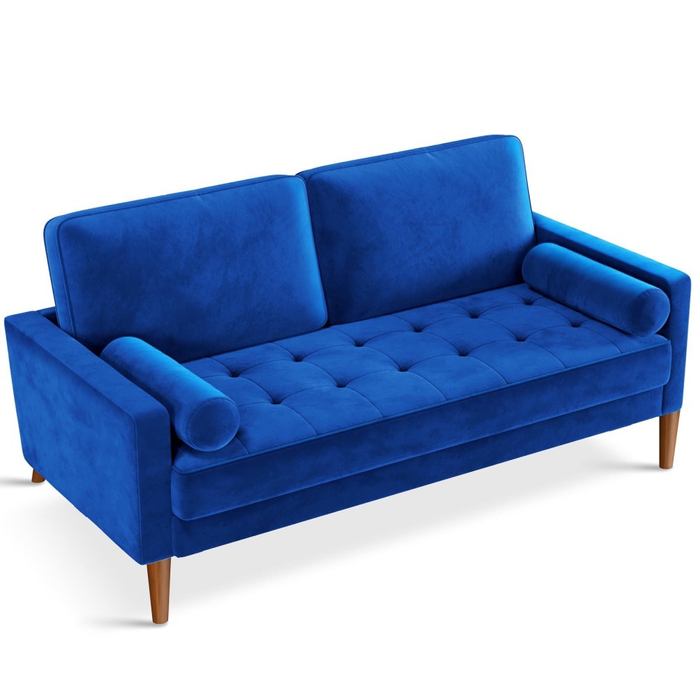 Vesgantti Loveseat Sofa 56 Blue Velvet Couch Small Couch Love Seat Sofa With Tufted Seat Mid Century Modern Couch For Living