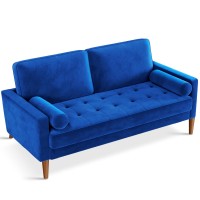 Vesgantti Loveseat Sofa 56 Blue Velvet Couch Small Couch Love Seat Sofa With Tufted Seat Mid Century Modern Couch For Living