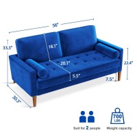 Vesgantti Loveseat Sofa 56 Blue Velvet Couch Small Couch Love Seat Sofa With Tufted Seat Mid Century Modern Couch For Living