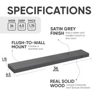 Homeforia Gray Floating Shelves For Wall Premium Solid Wood Grey Shelf Grey Bathroom Shelves Heavy Duty Bracket 36 X 65 X 1