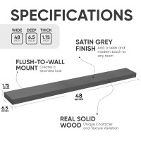 Homeforia Gray Floating Shelves For Wall Premium Solid Wood Grey Shelf Grey Bathroom Shelves Heavy Duty Bracket 48 X 65 X 1