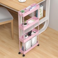 Spacelead Slim Storage Cart 4 Tier Bathroom Storage Organizer Rolling Utility Cart Mobile Shelving Unit Slide Out Storage Cart