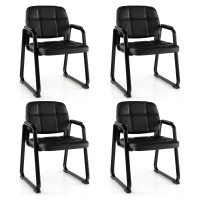 Giantex Waiting Room Chairs Set - Reception Chair With Padded Seat, Metal Frame, Lobby Chairs For Conference Room, Meeting Room, Office Chair No Wheels, Office Guest Chairs Set Of 4, Arm Chair, Black