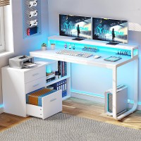 Yitahome L Shaped Desk With Drawers 55 Corner Computer Desk With Power Outlets Lshaped Desk With Led Lights File Cabinet