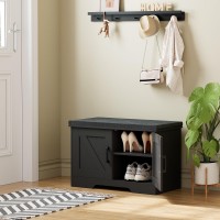 Homsho 2Tier Storage Bench Shoe Bench With Padded Seat Cushion Entryway Bench With 2 Barn Doors Adjustable Shelf 138 D X