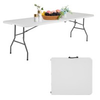 Paylesshere Folding Tables Plastic 8Ft Half Portable Foldable Table For For Parties Wedding Bbq Camping White 8 Ft