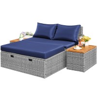 Flamaker Outdoor Rattan Lounge Chair With 2 Side Tables Multifunctional Outdoor Patio Daybed With Footrest Cushions Storage O