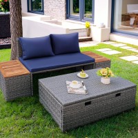 Flamaker Outdoor Rattan Lounge Chair With 2 Side Tables Multifunctional Outdoor Patio Daybed With Footrest Cushions Storage O