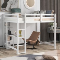 Bellemave Full Size Loft Bed With Desk And Storage Shelves, Wood Loft Beds, For Kids Girls Boys Teens Adults, White