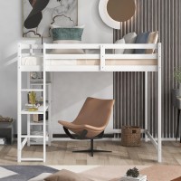 Bellemave Full Size Loft Bed With Desk And Storage Shelves, Wood Loft Beds, For Kids Girls Boys Teens Adults, White