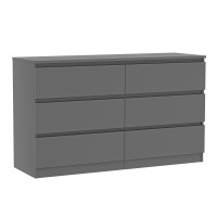 Vibe Dine 6 Drawer Double Dresser Modern Chest Of Drawers With Wide Storage For Closet Bedroom Living Room Grey