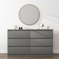 Vibe Dine 6 Drawer Double Dresser Modern Chest Of Drawers With Wide Storage For Closet Bedroom Living Room Grey