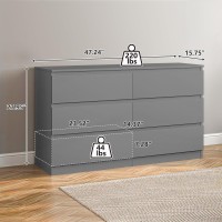 Vibe Dine 6 Drawer Double Dresser Modern Chest Of Drawers With Wide Storage For Closet Bedroom Living Room Grey