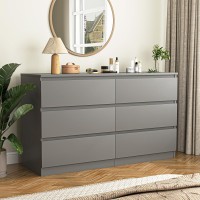 Vibe Dine 6 Drawer Double Dresser Modern Chest Of Drawers With Wide Storage For Closet Bedroom Living Room Grey