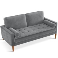 Vesgantti Loveseat Sofa 56 Grey Velvet Couch Small Couch Love Seat Sofa With Tufted Seat Mid Century Modern Couch For Living