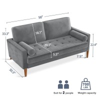 Vesgantti Loveseat Sofa 56 Grey Velvet Couch Small Couch Love Seat Sofa With Tufted Seat Mid Century Modern Couch For Living