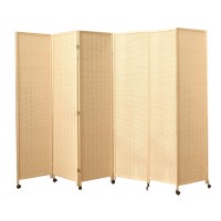 5Ft 6Ft Tall Wood Screen Divider, Folding Privacy Screen Indoor On Lockable Wheels, 3 4 5 6 Panels Decorative Partition Wall For Dressing Room Teahouse Studio Lobby, Bamboo Mesh Separation (Size : 17