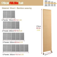 5Ft 6Ft Tall Wood Screen Divider, Folding Privacy Screen Indoor On Lockable Wheels, 3 4 5 6 Panels Decorative Partition Wall For Dressing Room Teahouse Studio Lobby, Bamboo Mesh Separation (Size : 17