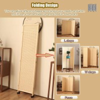 5Ft 6Ft Tall Wood Screen Divider, Folding Privacy Screen Indoor On Lockable Wheels, 3 4 5 6 Panels Decorative Partition Wall For Dressing Room Teahouse Studio Lobby, Bamboo Mesh Separation (Size : 17