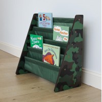 Humble Crew 4Tier Kids Bookshelf Camo Woodgreen Premium Book Shelf For Kids Rooms With Four Deep Pockets Toddler Sling Bo