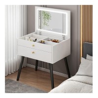 Gerrit Makeup Vanity Table Set, Dressing Table Writing Desk With Flip Top 3-Color Lighted Mirror Dresser Desk And Cushioned Stool Set For Bedroom, Small Spaces (Color : White, Size : A)