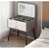 Gerrit Makeup Vanity Table Set, Dressing Table Writing Desk With Flip Top 3-Color Lighted Mirror Dresser Desk And Cushioned Stool Set For Bedroom, Small Spaces (Color : White, Size : A)