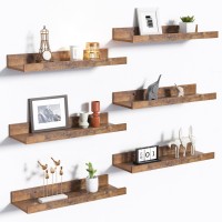 Upsimples Floating Shelves For Wall Wall Shelves For Decor Storage Set Of 6 Wall Mounted Wood Shelves For Bedroom Living Room