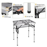 Redcamp Small Folding Grill Table For Outside 2Ft Lightweight 4 Height Adjustable Portable Metal Table With Mesh Desktop Outdo