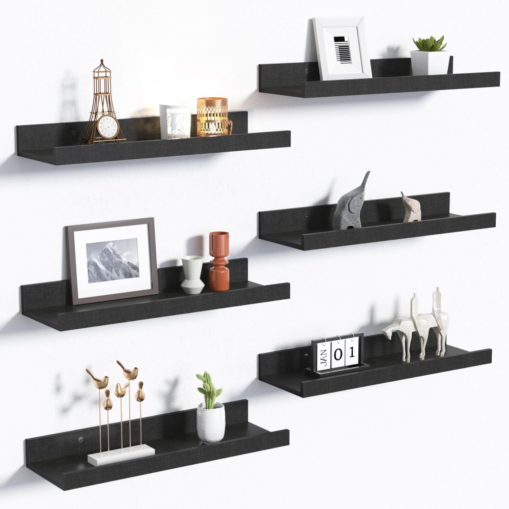 Upsimples Floating Shelves For Wall Wall Shelves For Decor Storage Set Of 6 Wall Mounted Wood Shelves For Bedroom Living Room