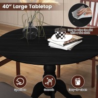 Costway Round Dining Table For 4, 40 Inch Kitchen Table With Solid Rubber Wood Frame, Adjustable Foot Pads, Curved Trestle Legs, Mid Century Rustic Dinning Table For Living Room, Black