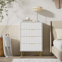 Bvfuka 4 Drawer Dresser For Bedroom White Bedroom Dresser With Gold Handles Tall Chest Of Drawers For Kids Room Small Wood St